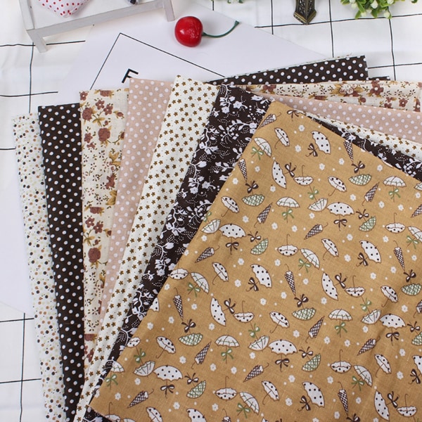 7st 50*50 cm Bomullstyg DIY Assorted Squares Pre Cut Sängkläder Kit Quarters Bundle (Brun)