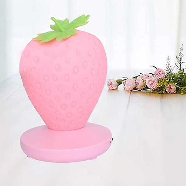 1 stk. USB Oppladbar LED Lys Rosa Jordbærformet Silikonlampe Nydelig Nattlampe Kvelds Soveromslampe, 10*14.5cm