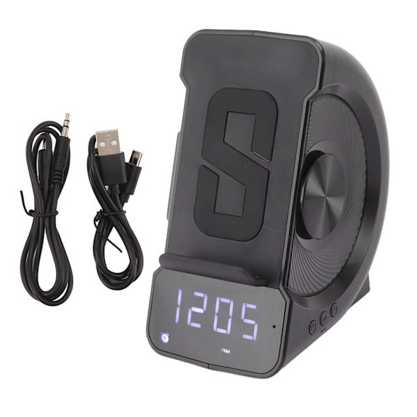 3 i 1 Bluetooth-högtalare PC ABS väckarklocka med trådlös laddning för sängbord 10W Svart