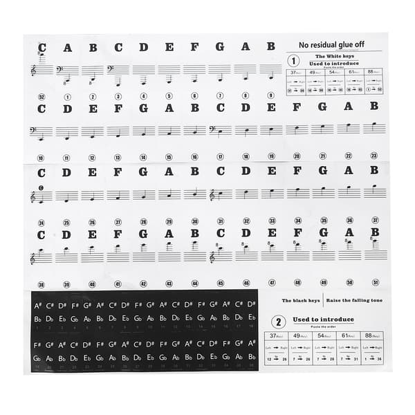 Klaverklistermærker Noder Keyboard PVC Sort Hvid Tal Noter til Børn Begyndere