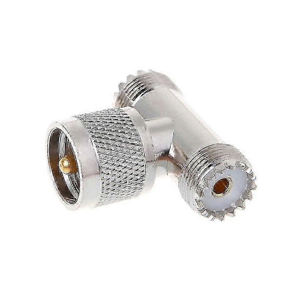 T-formad UHF Hane Pl259 Till 2 UHF Hona So239 Trippel RF-kontakt 3-vägs Koaxadapter