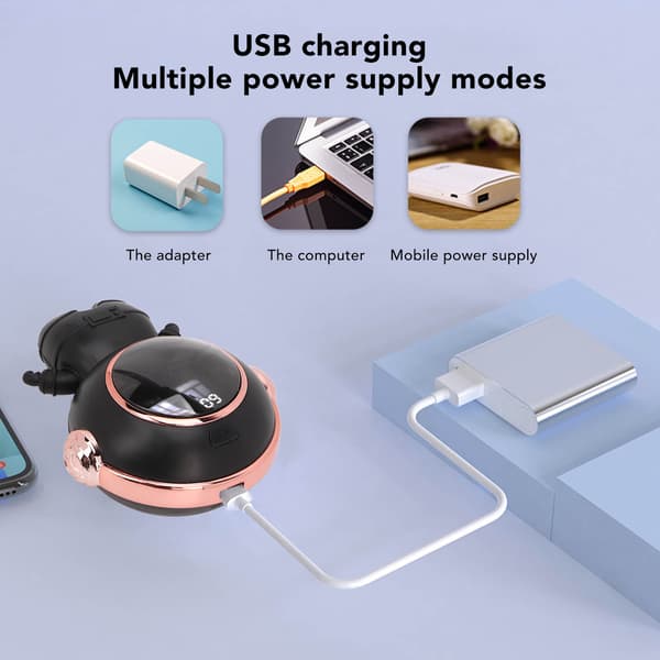 Genopladelig håndvarmer, bærbar USB, digital, hurtig opvarmning, elektrisk håndvarmer til vinter, sort/sort