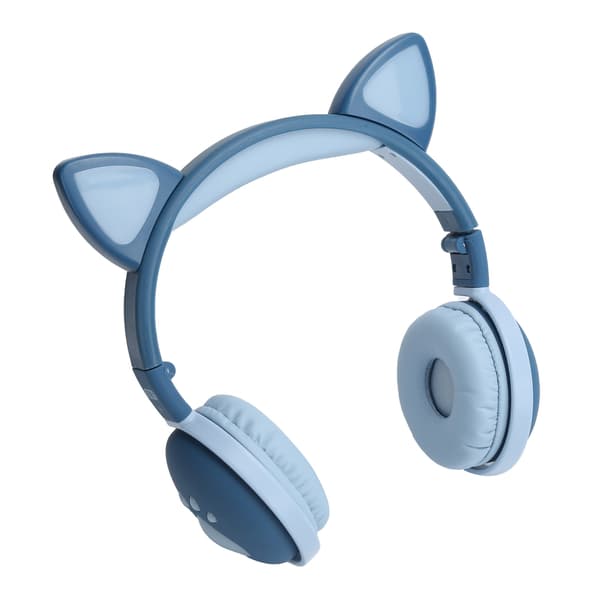 Søde katteøre glødende trådløse Bluetooth-hovedtelefoner HIFI Sports foldbare headset med LED-lys (mørkeblå)
