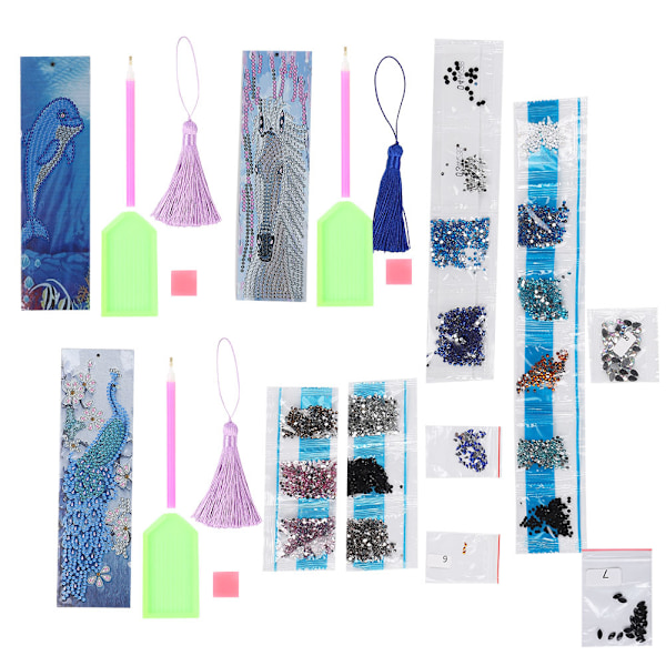 3 st DIY Diamantmålning Bokmärken med Tassel för Vuxna Blanka Diamanter Konstset