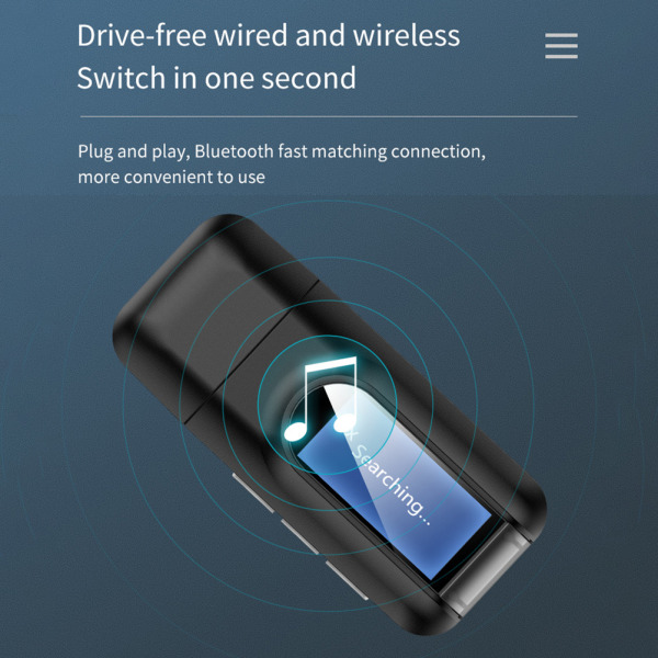 USB Bluetooth sändaremottagare 2 i 1 trådlös 5.0-adapter med LCD-skärm 3,5 mm AUX Stereo för PC-TV Bilhörlurar