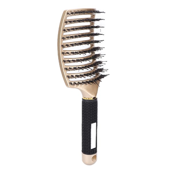 Böjd Detangler Borste Nylon Professionell Hårpaddel Utredningsborste för Hårstyling Guld