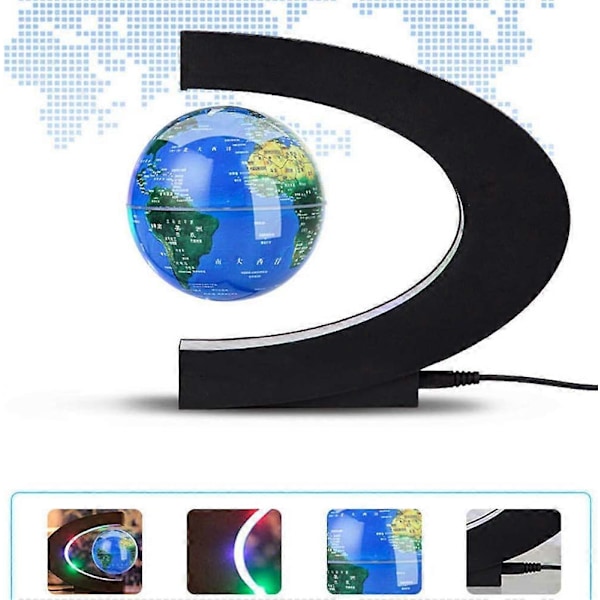 Magnetisk Levitende Verdenskart Globe med C-formet Base, Pedagogisk Gave til Barn, Nattlys Hjemmeinnredning (3 Tommer)