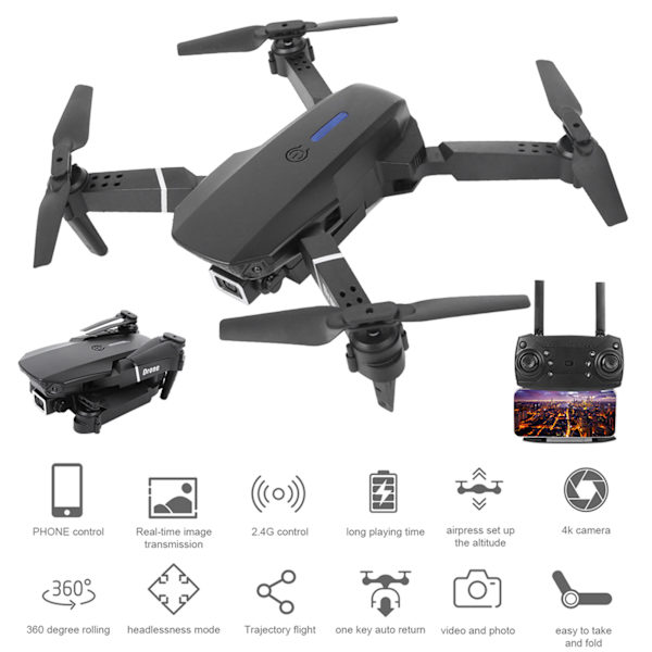 E525 WIFI FPV Drönare Vidvinkel Hög Definition Kamera Fällbar Drönare QuadcopterSvart 4K