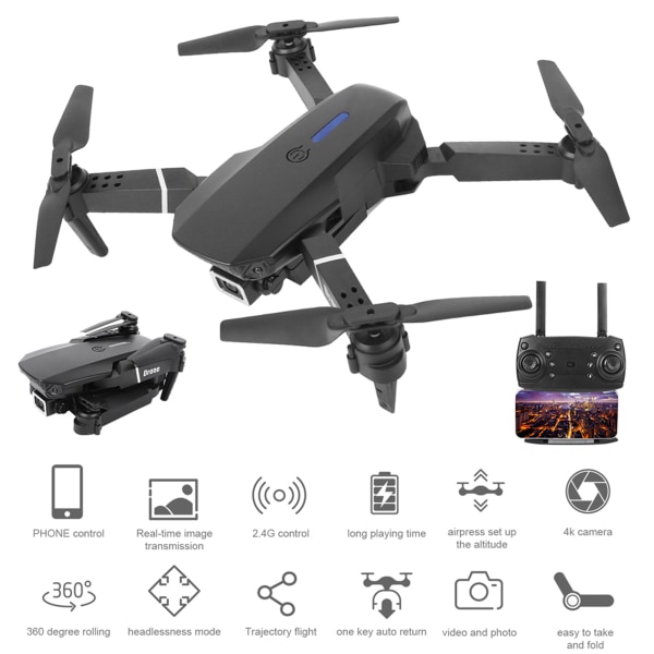 E525 WIFI FPV Drone laajakulmainen teräväpiirtokamera taitettava drone Quadcopter Black 4K