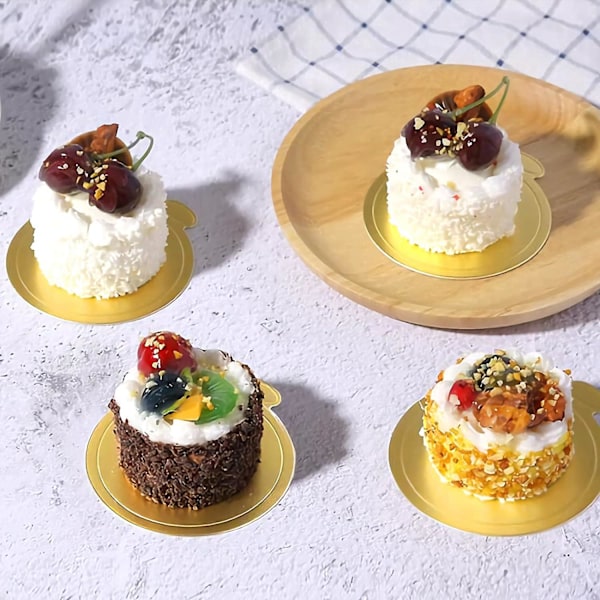 Moussekakebrett Engangs Gullpapp Runde Kakestativer Dessertbrett Kakebunn Papirtallerkener for Bryllup, Bursdag, Fester 100 Stykker