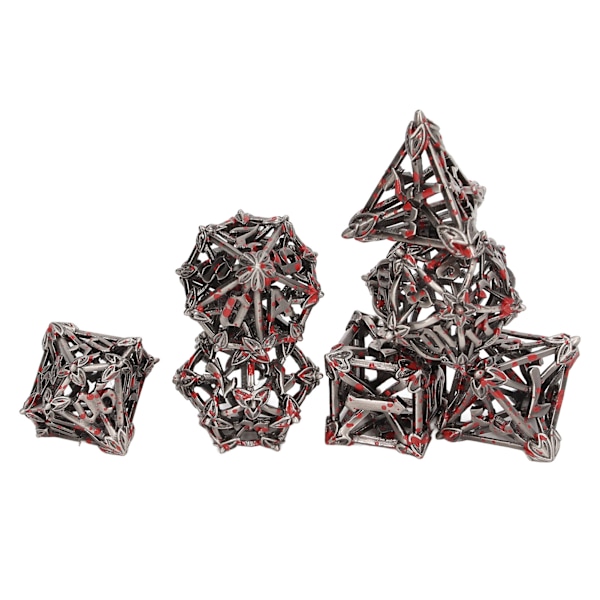 7-delad metalltärningssats ihålig polyhedral tärning robust mångsidig för brädrollspel gråaktig röd