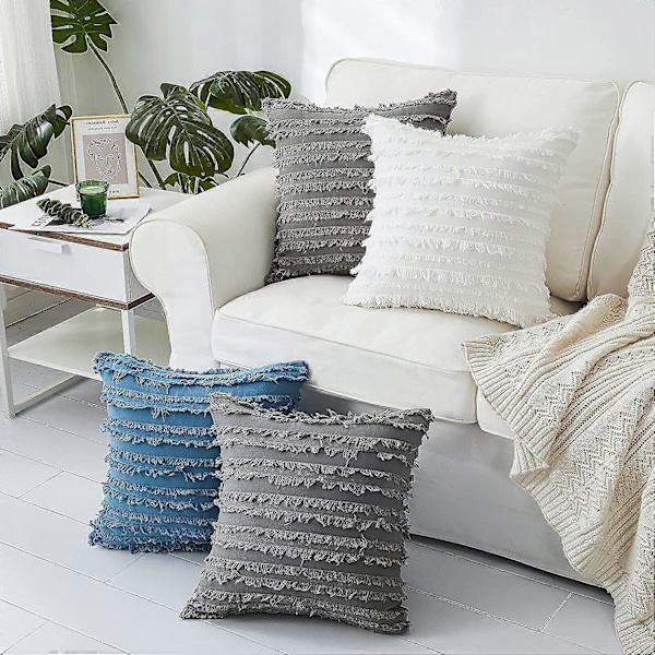 Lysegrå Pynteputetrekk for Sofa Seng, Bomulls Lin Dekorativ Putetrekk, 40 x 40 cm, Sett med 2