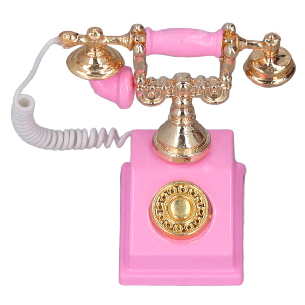 Nukkekodin minipuhelinmalli Retro-simulaatio Eurooppalainen vintage-puhelinmalli Dekoraatio 1:12 nukkekotiin Pinkki