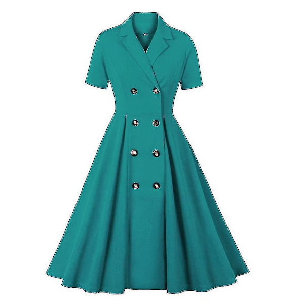Vintage Dobbelbryst Kragekjole for Kvinner - Grønn, 2XL