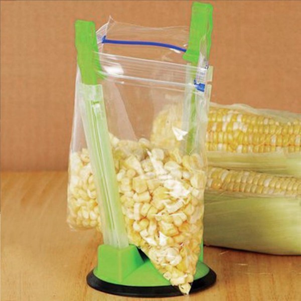 Justerbar handsfree baggy rack clip kök mat förvaringspåse öppnare hållare halkfri (grön)