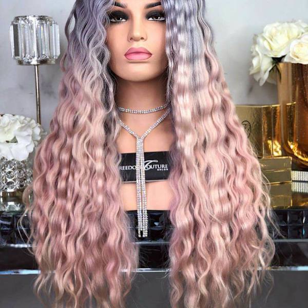 Gradation Wave Curly Syntetisk Hår Kvinner Mote Parykker med Justerbar Spenne