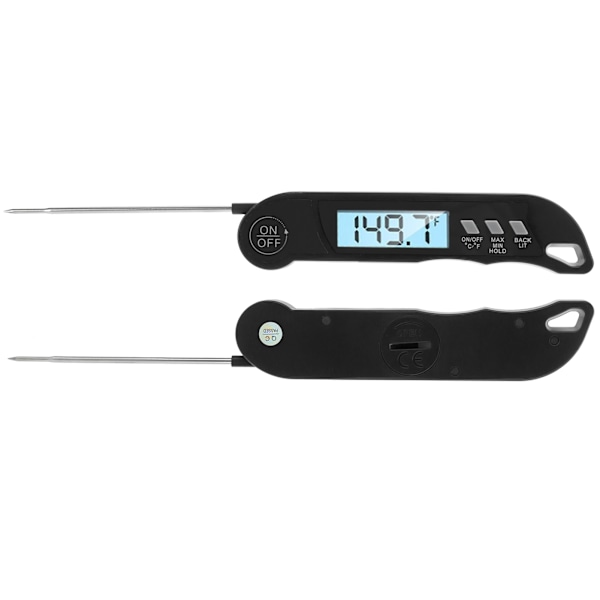 Sammenfoldeligt alarmtermometer Elektronisk grilltermometer Madtemperaturmåler Sort