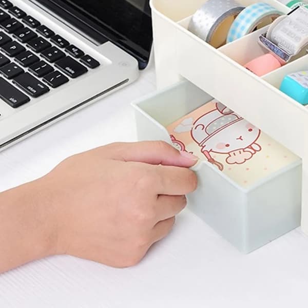 Kosmetik Makeup Organizer PP Multifunktionel 6 Rum Makeup Skrivebords Organizer med Skuffe Grøn