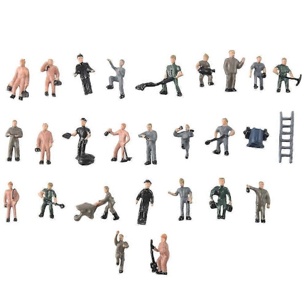 25 stk. 1:87 Malede Figurer Miniature Jernbanearbejdere med Spand og Stige