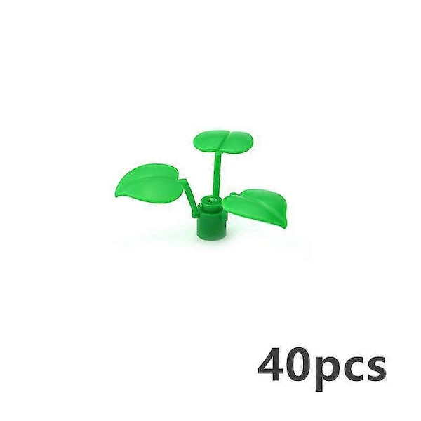 40 stk. Byggeklosser Plante Blomst Stilk Bredbladet Kløver-lykkeblader Gress DIY Byggeklosser Montering Kompatibel Med 6255 Leker Zekai grønn