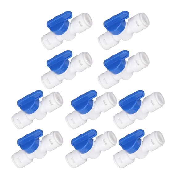 10 stk. Inline avstengningskuleventil 1/4 tommer OD plast hurtigkoblinger for vannrenser RODI-system slange