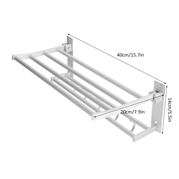 40 cm dusjhylle Sammenleggbar baderoms håndklestativ i aluminium med 5 kroker Sølv