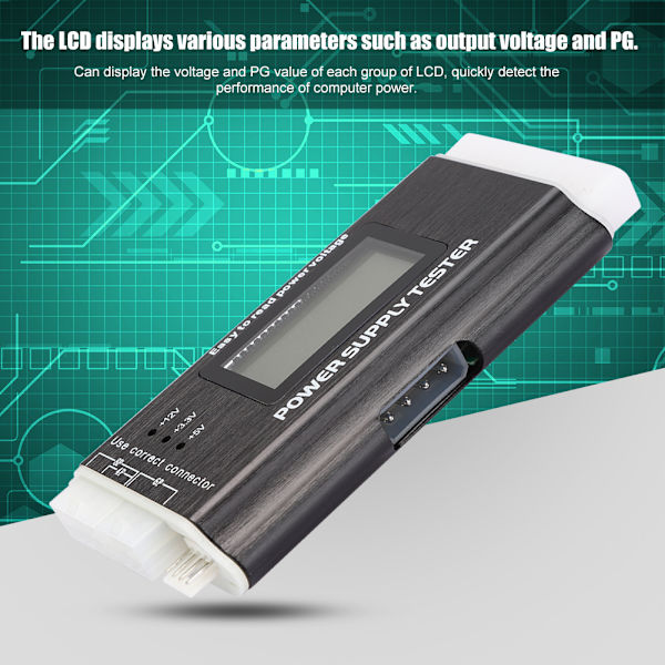 Computer Strømforsyningstester LCD Display Aluminium Legering Support 20/24Pin ATX SATA