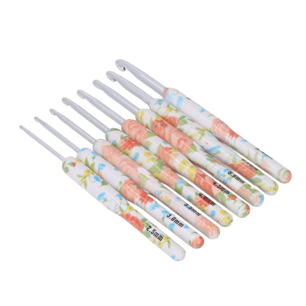 8 st Virknål Set Utskrift Aluminium Hantverk DIY Färgglad virknål Ergonomisk sticknål för stickare för sömnad Gul liten blomma