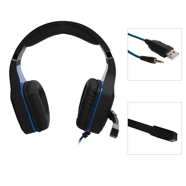 Gaming-headset med kabel, LED-lys og mikrofon til pc og bærbar computer