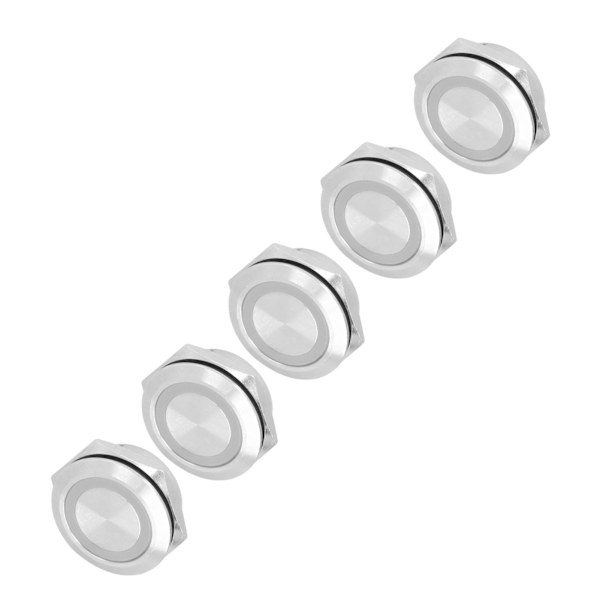 5 stk øjeblikkelig trykknap-afbryder Metal Auto Reset Ultratynd Vandtæt med LED 22mmDC12~24V Gul