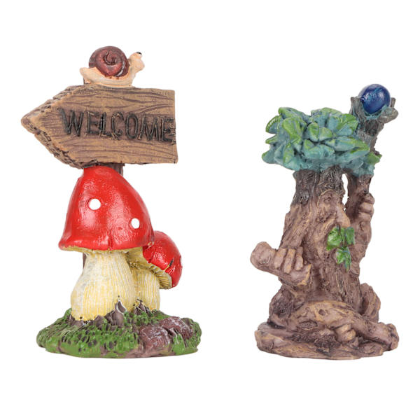 Miniature Magic Tree Statue Sæt Syntetisk Harpiks Træ Guidepost Figur Sæt Vandtæt Soltæt Have Statue Tilbehør