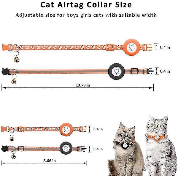 Reflekterande Airtag Katt-halsband med Bjällra och Vattentätt Silikonfäste Svart