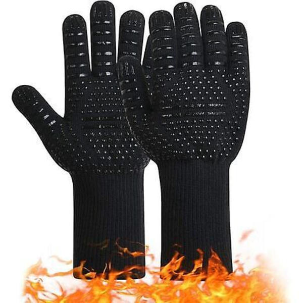 Halkskyddade grillhandskar i silikon - Max temperatur 800°C (svart)