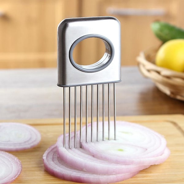 Rostfritt Stål Lök Slicer - Enkel Hållbar Grönsaksskärare för Tomat, Citron, Potatis och Kött (Silver)