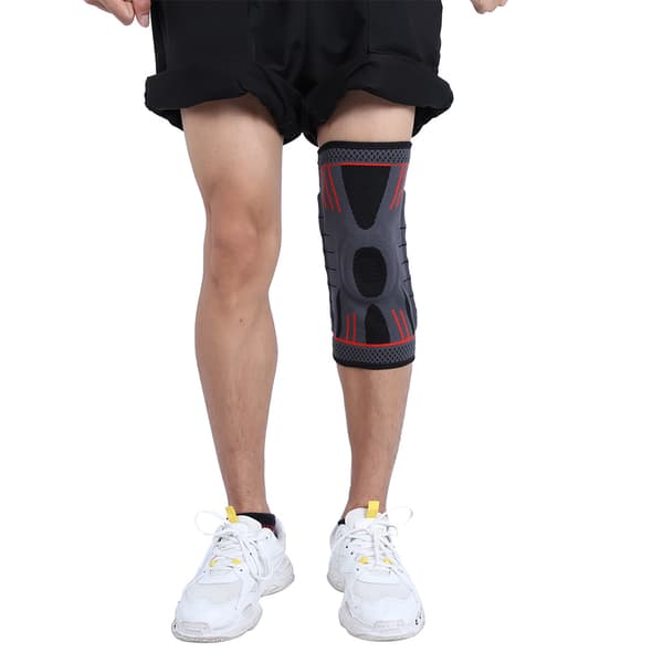 Utomhus elastisk andningsbar sportknäskydd stickad nylon knäskydd skyddsstöd (röd S)