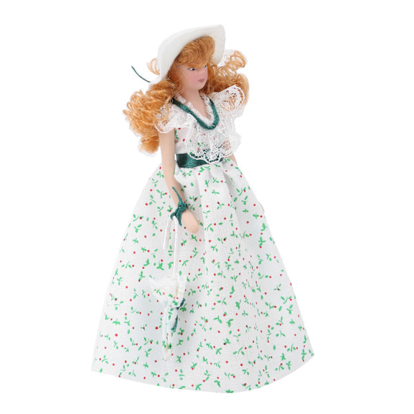 1:12 Miniatyyri posliininen nukke vihreä mekko naiset nainen nukke elegantti nukkekoti lisävaruste
