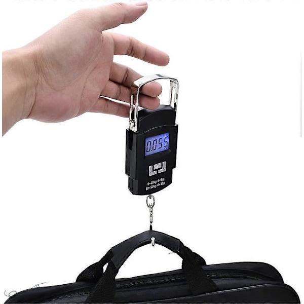 Digital Vægt Bagagekrog 50kg/110lbs Elektronisk Præcisionsvægt Rejsebagagevægt, Køkken, Jagt og Fiskeri, Sort