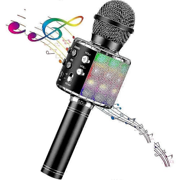 Barn Mikrofon Karaoke Handhållen LED Blinkande Ljud Trådlös Bluetooth En Maskin Portabel Högtalare Födelsedag Julklapp Party Svart