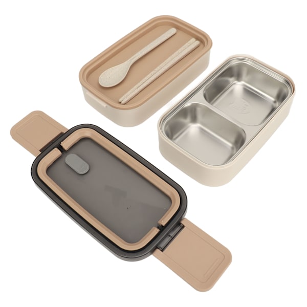 Dobbeltlags lunsjboks stabelbar Bento-boks med redskaper Rustfritt stål Spiseboks 1400ml Khaki 304