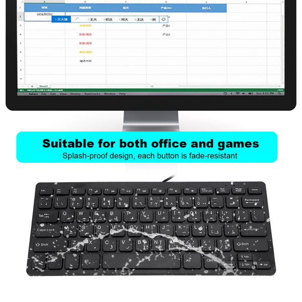 Kablet mini bærbart arabisk tastatur USB-grænseflade til stationær computer Ultratynde 78 taster