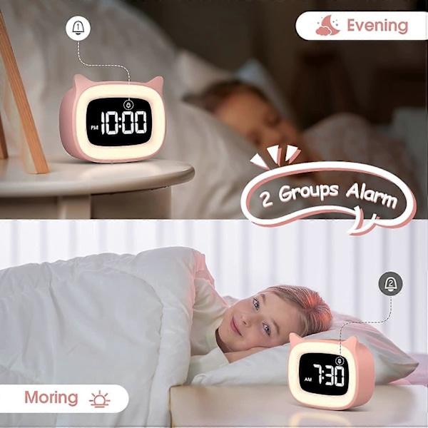 Pedagogisk Barnväckarklocka, LED Nattlampa Pendel Barnrumsklockor Barn Sovklocka Barnens Dag/Natt Ljusväckarklocka, Snooze Väggklocka 5