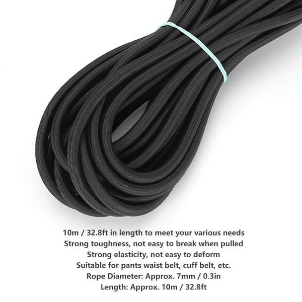 7mm 10m / 32.8ft Kles Rundt Elastisk Tau Snor med Sterk Elastisitet for Klær DIY Svart