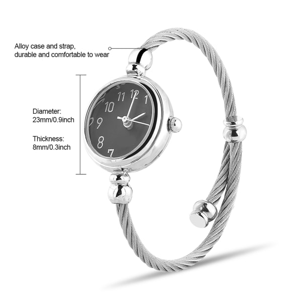Analog rund kvartslegeringsrem med åpen armbåndsur Armbåndsur (arabiske tall svart urskive) Arabic Numerals Black Dial