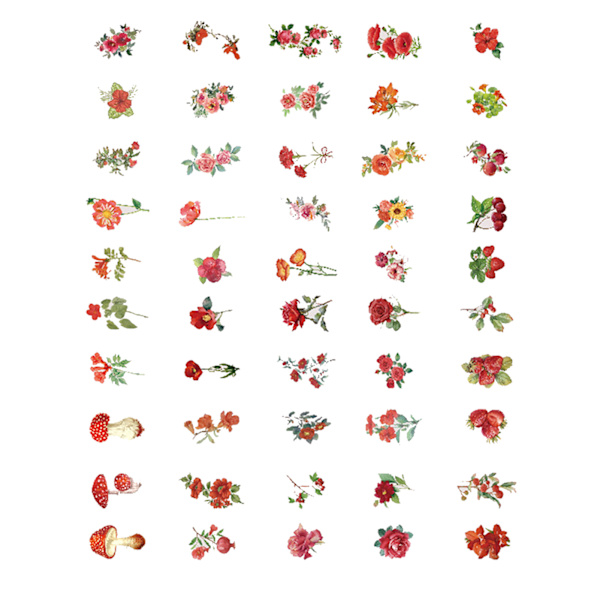 100 kpl luonnonkukka-tarroja scrapbook-tarroille, itseliimautuvat scrapbooking-tarrat, tarvikkeet, päiväkirja korttien tekoon, kirjaimet, DIY, punainen