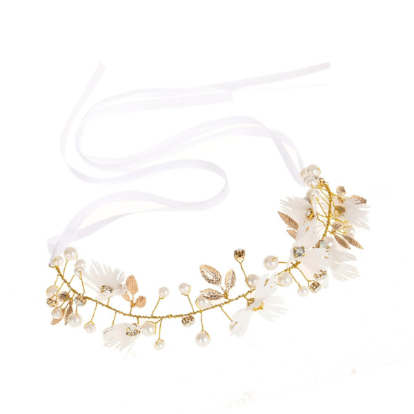 Blommig bröllopsdiadem vit strass falsk pärla glänsande elegant söt brud bröllopshuvudbonad