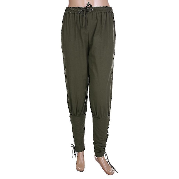 Keskiaikainen viikinki merirosvoasu housut - Miesten nilkkareunaiset renessanssi goottilaiset housut (Plus Size) 4XL armeijanvihreä