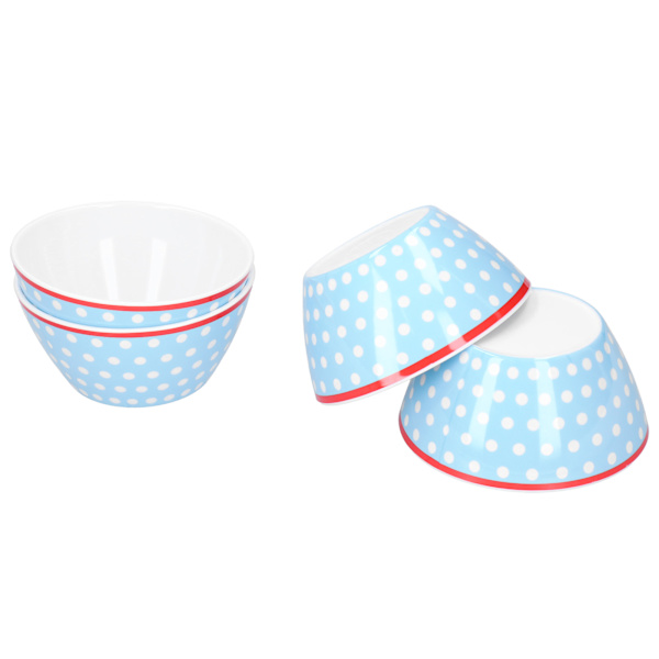 4 stk. 6 tommer salatskål middagsserveringsskålsæt køkken imitation porcelæn middagsstel lyseblå prikker
