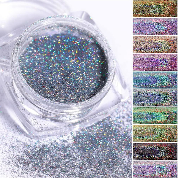 Super Sparkling Mirror Chrome Effect Nagelpigmentpulver - 12 färger Glitterpigment för semestermakeupdekoration