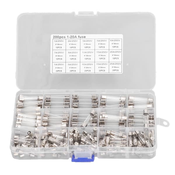 200 STK. Glasikringer Bilsikringssortimentssæt til Bil, Autocamper, Båd, Lastbil 5x20mm 6x30mm 250V