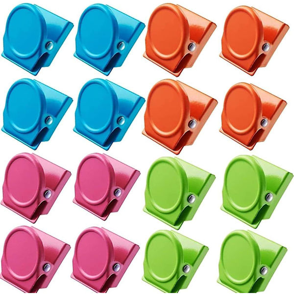 16-delad magnetisk metallklämmor set för kylskåp, whiteboard, memo, anteckningsblock - Office Blue, 3,5 x 3 x 2,3 cm